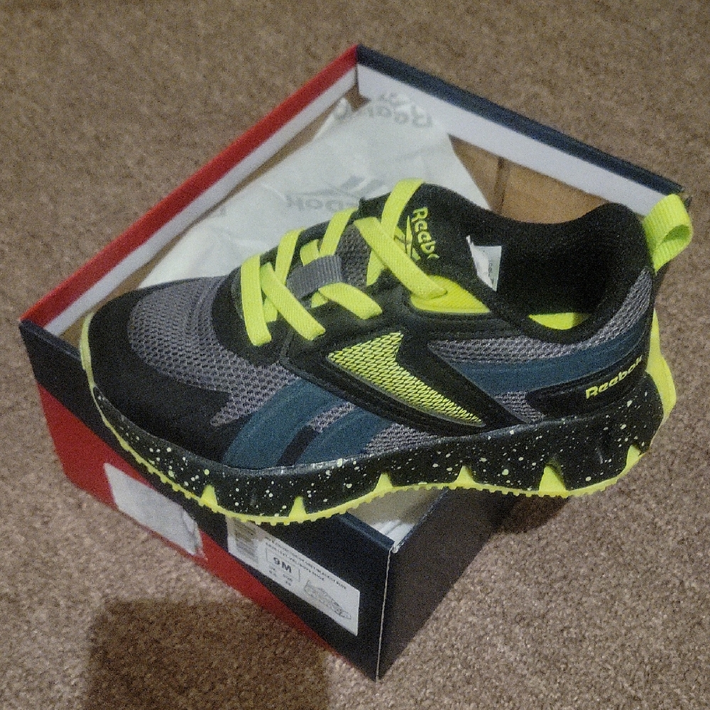 Reebok Kids Sneakers - Black, Gray, and Neon Yellow